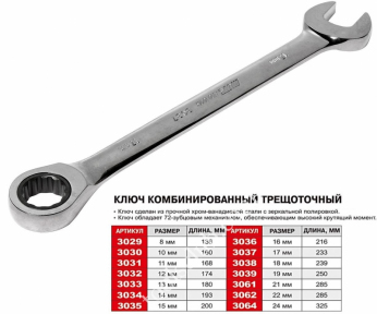 JTC-3039 Ключ комбинированный 19х19мм трещоточный JTC